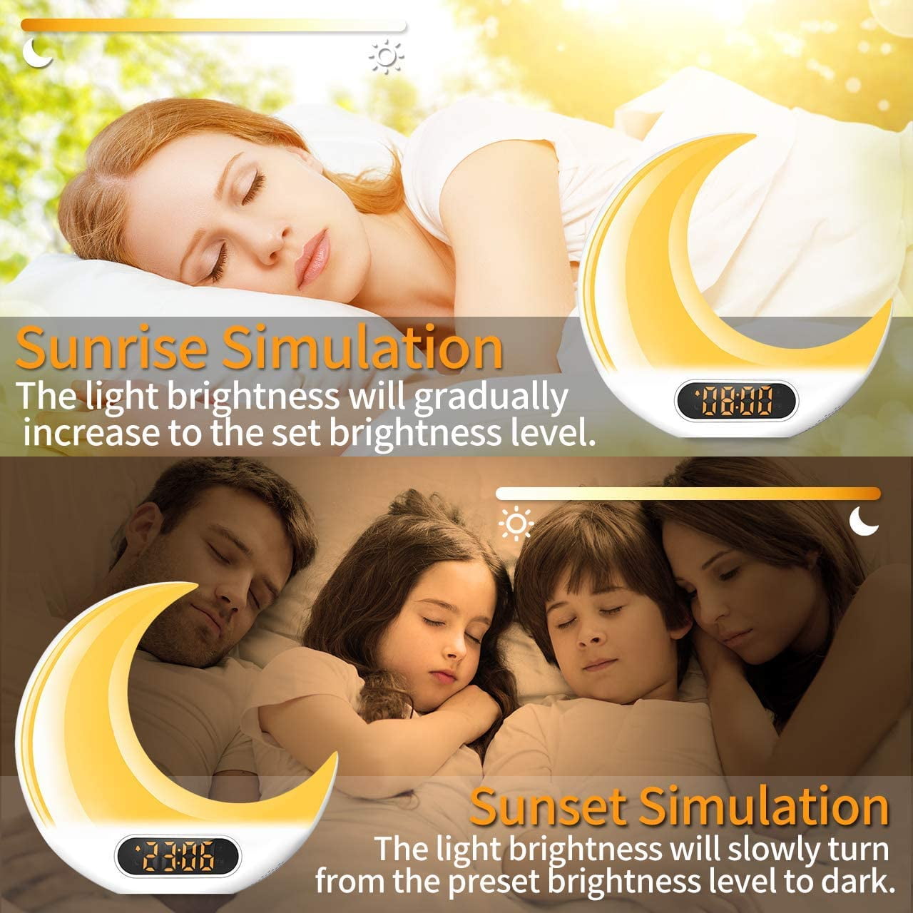 FM Radio Sunrise//Sunset Simulation Table Bedside Night Lamp with Separated Easy Operation Remote 7 Nature Sounds and Touch Control Function for Kids Elders and Adults Herphia Wake Up Light Alarm Clock